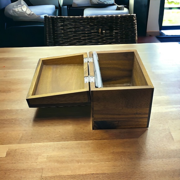 Acacia Recipe Box With Hinged Lid By  1canoe2 - Includes 20 4” X 6” Cards - NWOB - Picture 3 of 6